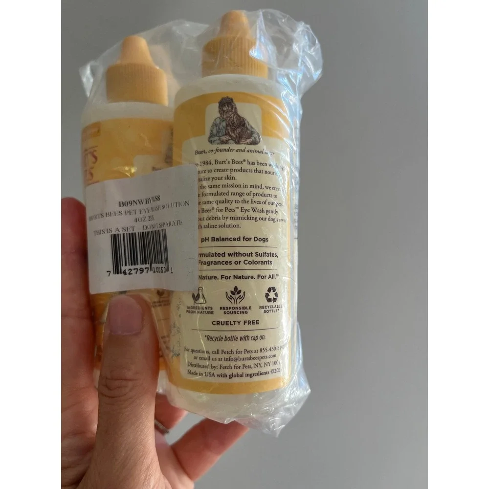 Burt's Bees for Pets Eye Wash Saline Solution for Dogs pH Balanced Pet Care 2 PK